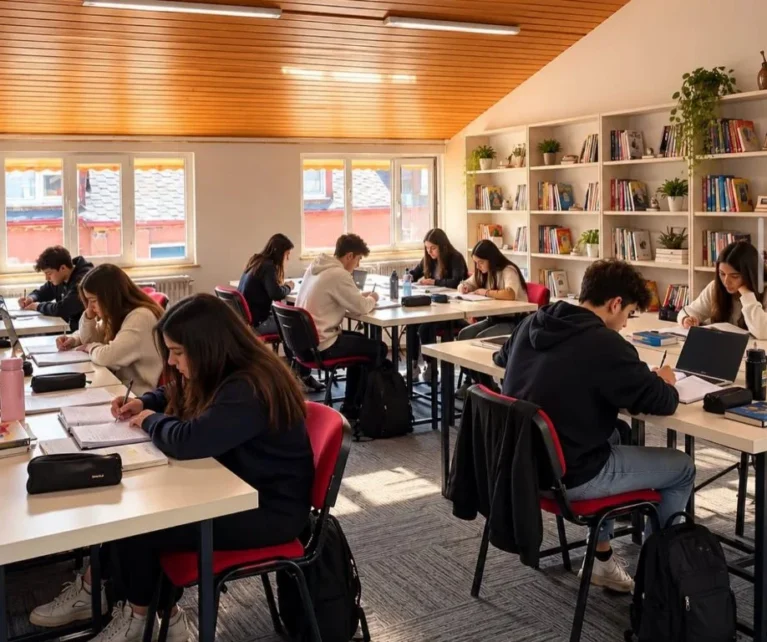 En Kampüs Akademi: kütüphanede ders çalışan öğrenciler